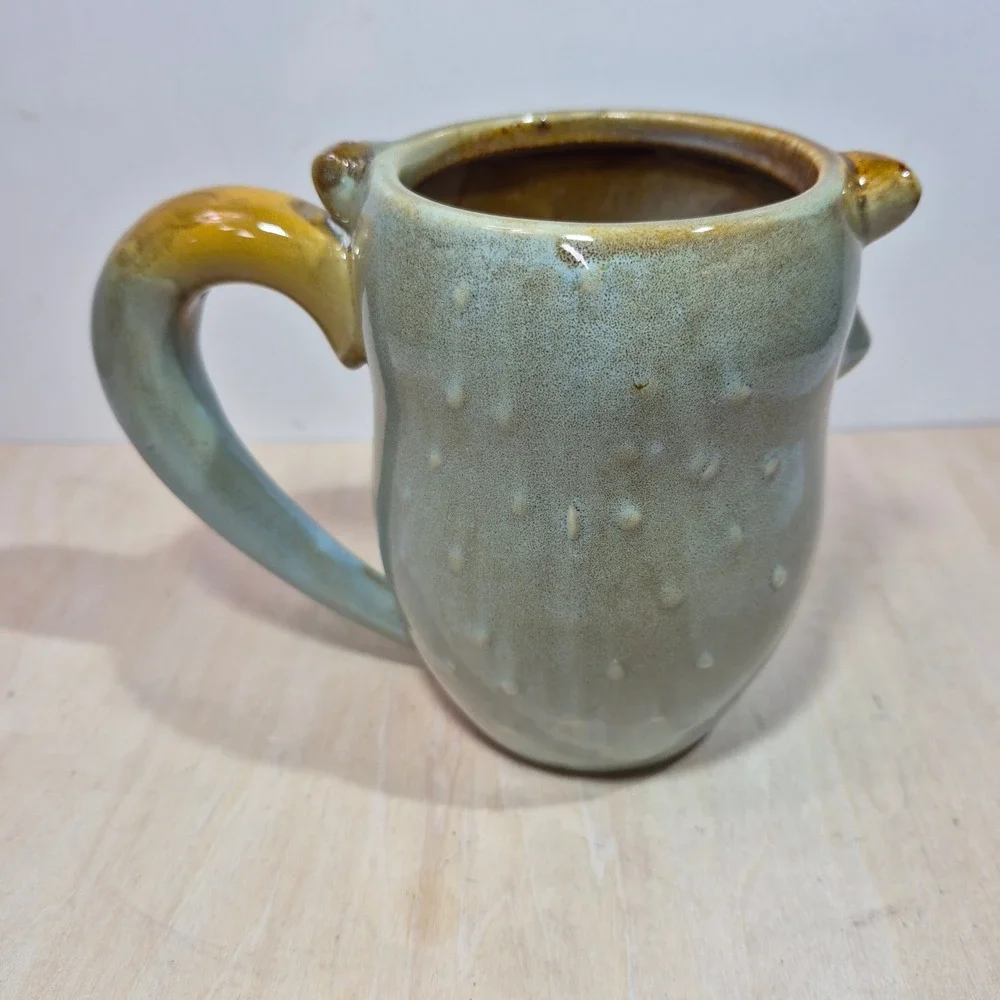Pier 1 Imports Fox Mug‎ Blue Brown Reactive Glaze Stoneware Sculpted Animal Cup